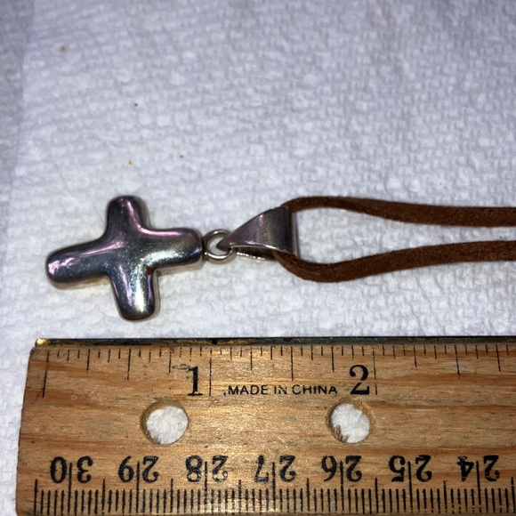 Jewelry - Sterling Silver Cross Pendant on Brown Leather Necklace